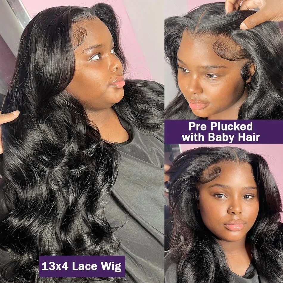 100% Human Hair Body Wave Wigs 13x4 HD Lace Frontal Wigs Pre Plucked Transparent
