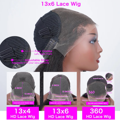 30 40 42 Inch 13x4 13x6 HD Transparent Bone Straight Lace Front Wig 200 Density Brazilian Lace Frontal Wigs Human Hair For Women