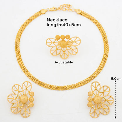 Luxury Handmade Big Earrings Ring Set  Plated Dubai Chain Wedding Jewelry Bridal Accessory Arab Turkis Earrings Women