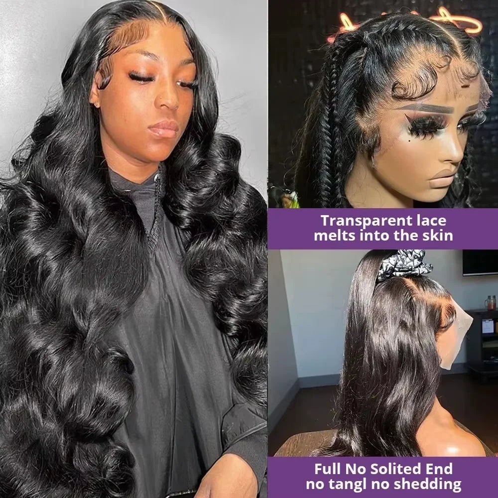 300 Density Body Wave 13x6 Transparent Lace Front Human Hair Wigs For Women 30 36 Inch 13x4 HD Lace Frontal Wigs Pre Plucked