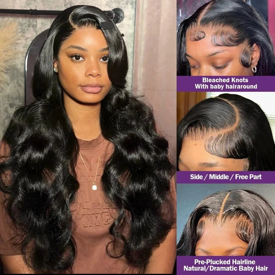 100% Human Hair Body Wave Wigs 13x4 HD Lace Frontal Wigs Pre Plucked Transparent