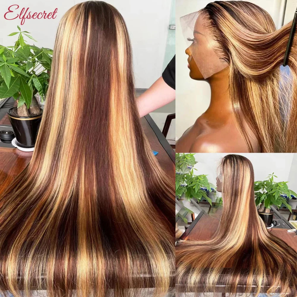 34Inch Bone Straight Highlight Lace Front Human Hair Ombre