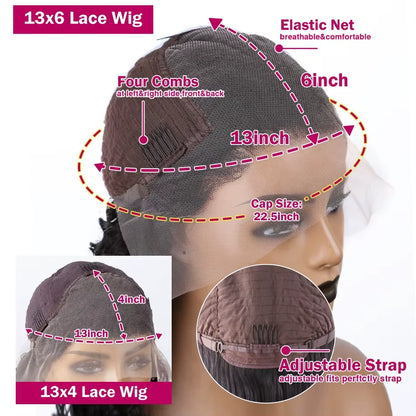 300 Density Body Wave 13x6 Transparent Lace Front Human Hair Wigs For Women 30 36 Inch 13x4 HD Lace Frontal Wigs Pre Plucked