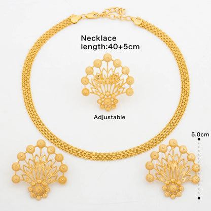 Luxury Handmade Big Earrings Ring Set  Plated Dubai Chain Wedding Jewelry Bridal Accessory Arab Turkis Earrings Women
