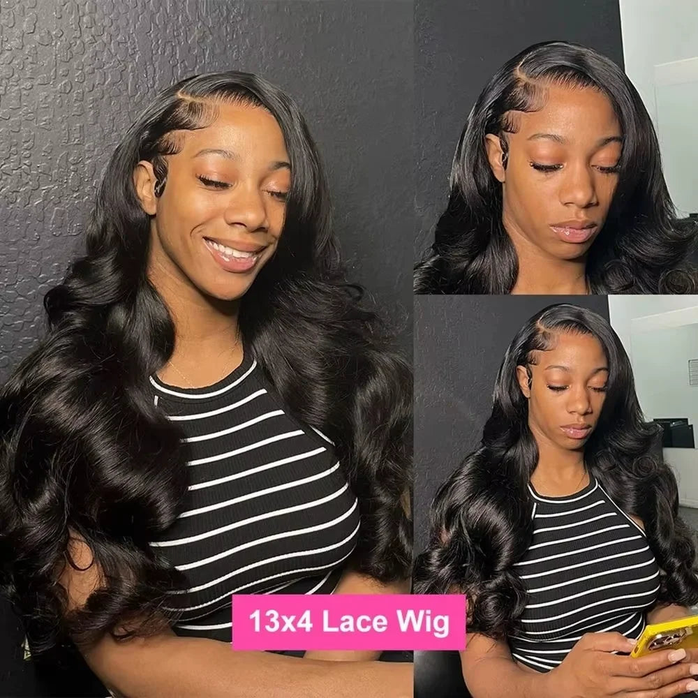 300 Density Body Wave 13x6 Transparent Lace Front Human Hair Wigs For Women 30 36 Inch 13x4 HD Lace Frontal Wigs Pre Plucked