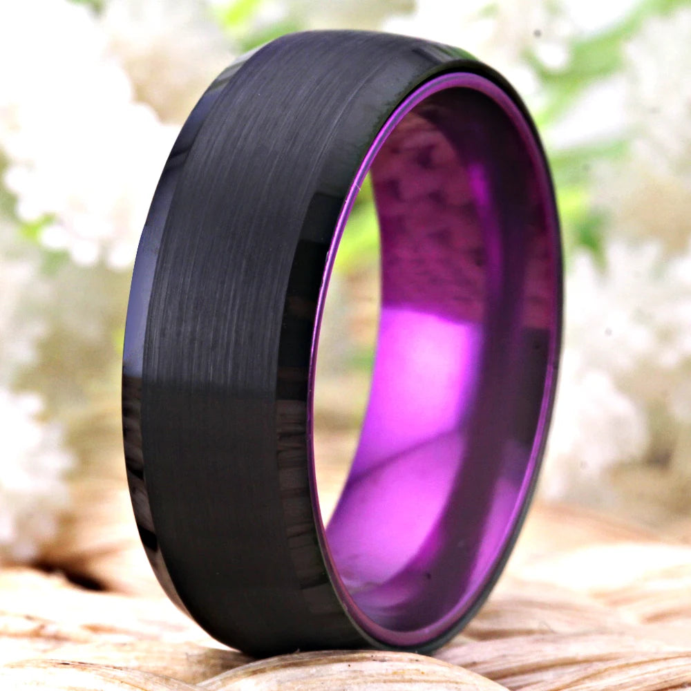 Wedding Band Rings For Women Classic Tungsten Rings Black Tungsten with Purple Aluminum Engagement Ring Free Engraving Drop Ship