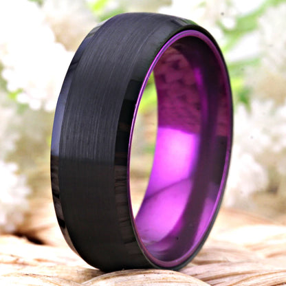 Wedding Band Rings For Women Classic Tungsten Rings Black Tungsten with Purple Aluminum Engagement Ring Free Engraving Drop Ship