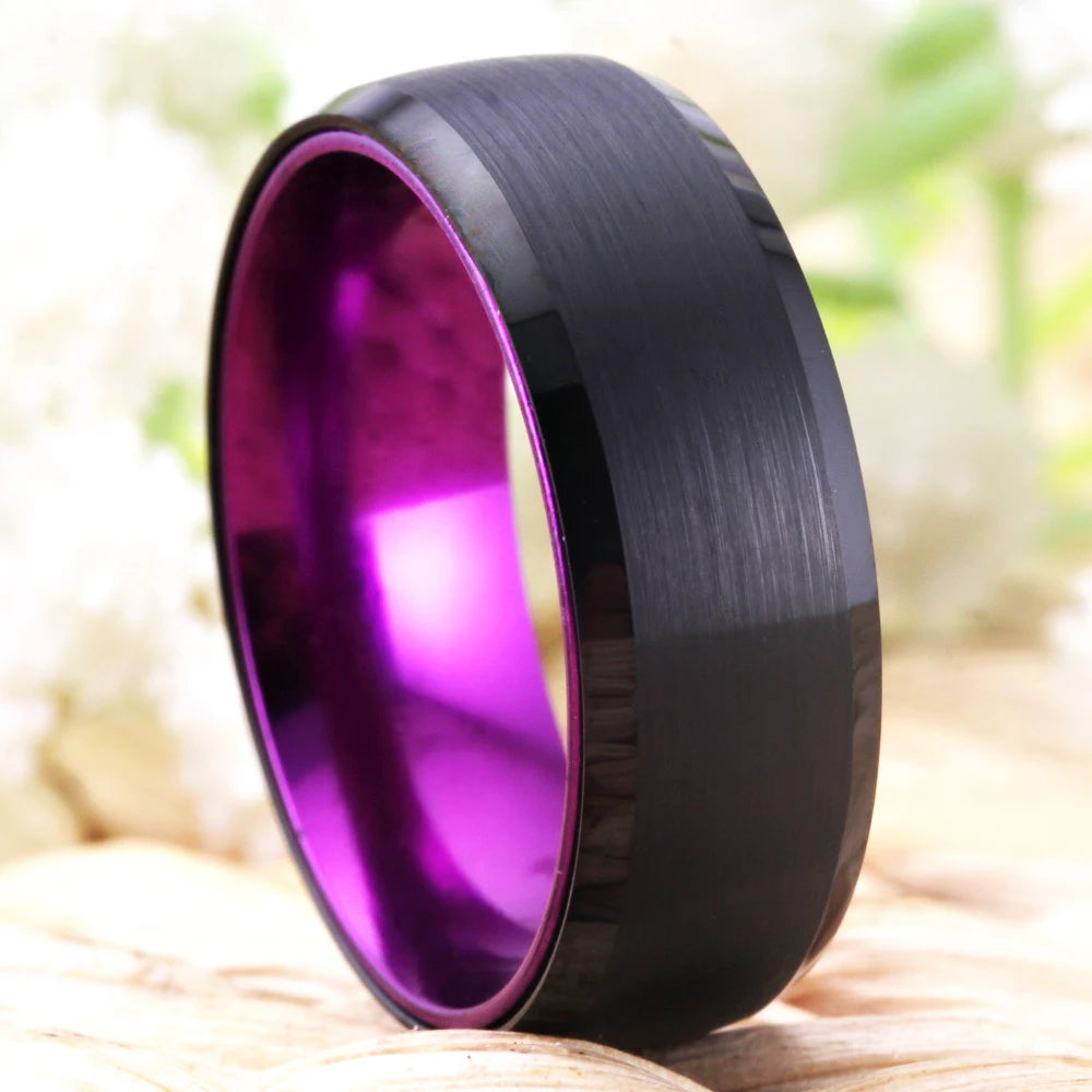 Wedding Band Rings For Women Classic Tungsten Rings Black Tungsten with Purple Aluminum Engagement Ring Free Engraving Drop Ship