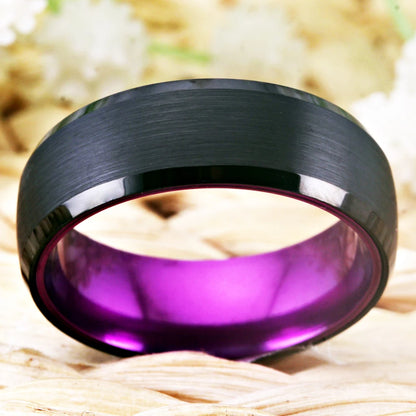 Wedding Band Rings For Women Classic Tungsten Rings Black Tungsten with Purple Aluminum Engagement Ring Free Engraving Drop Ship