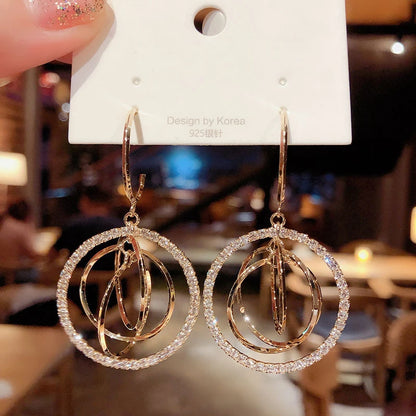 Luxury Shining Drop Earrings For Women Big Hoop Flower Heart Shape Long Tassel Rhinestone Dangle Earring Wedding Jewelry Gifts