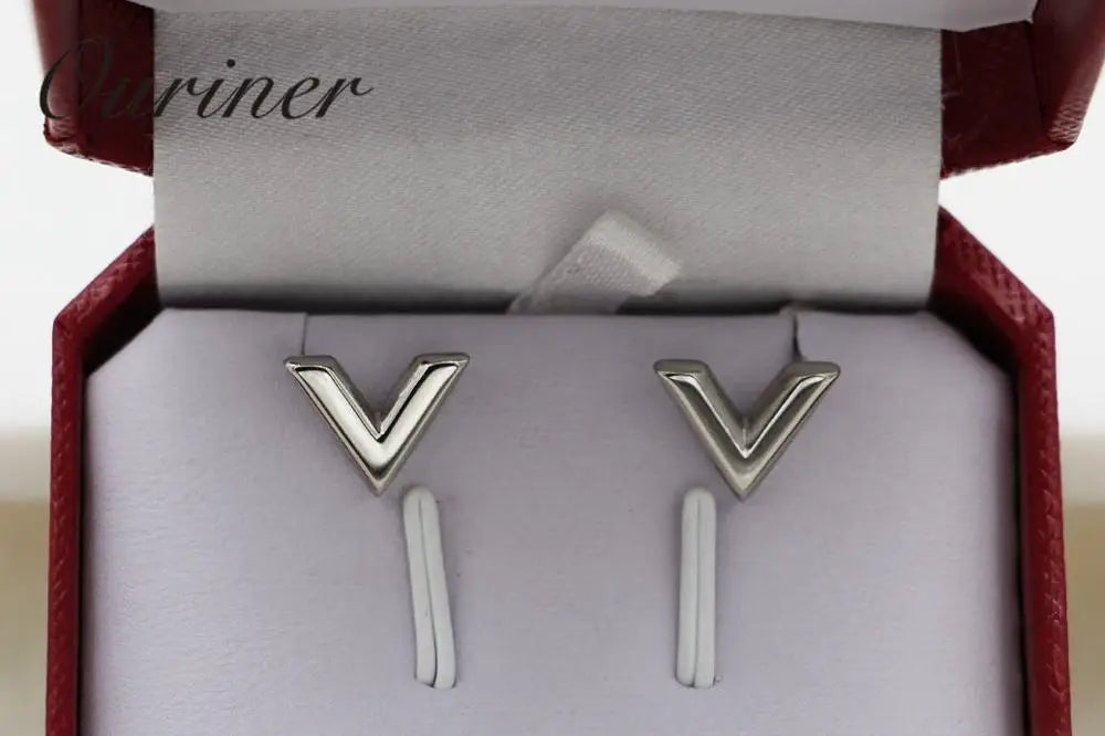 Luxury Brand Jewelry Simple Design V Letter Earrings For Women Stainless Steel Gold-Color Elegant Party Stud Earrings KE002-1
