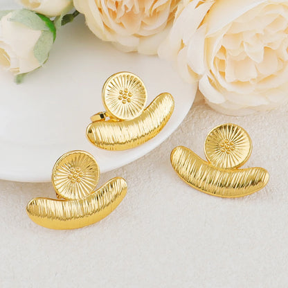 Luxury Handmade Big Earrings Ring Set  Plated Dubai Chain Wedding Jewelry Bridal Accessory Arab Turkis Earrings Women