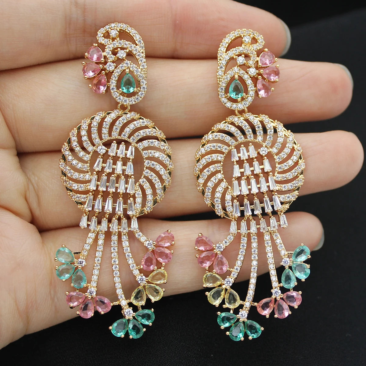 Luxury Evening Party Earrings for Women 2023 Trendy Shiny Flower Plant Dangle Earrings Purple Golden Jewelry Gift Wife