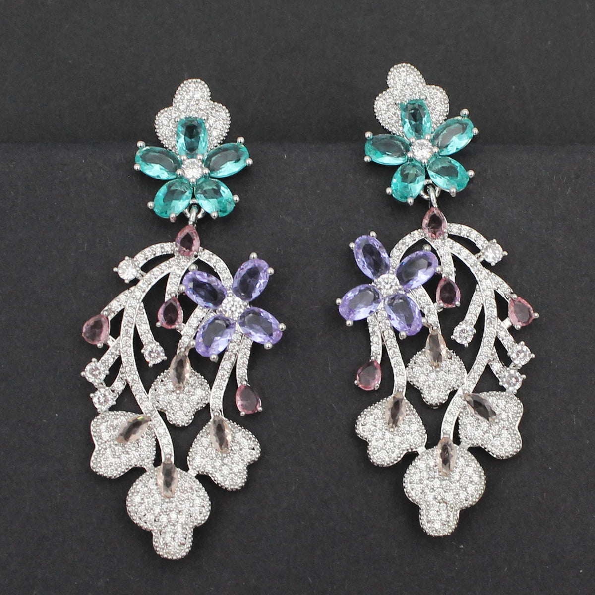 Luxury Evening Party Earrings for Women 2023 Trendy Shiny Flower Plant Dangle Earrings Purple Golden Jewelry Gift Wife