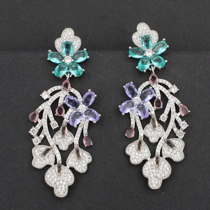 Luxury Evening Party Earrings for Women 2023 Trendy Shiny Flower Plant Dangle Earrings Purple Golden Jewelry Gift Wife