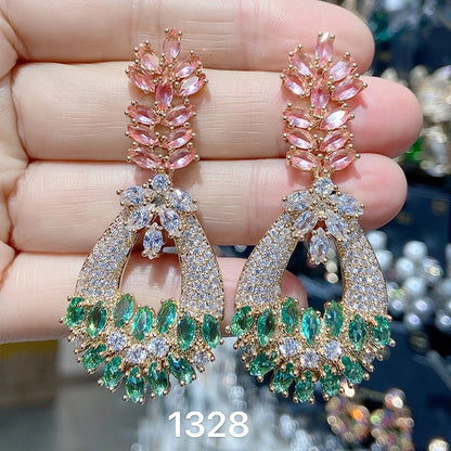 Luxury Evening Party Earrings for Women 2023 Trendy Shiny Flower Plant Dangle Earrings Purple Golden Jewelry Gift Wife