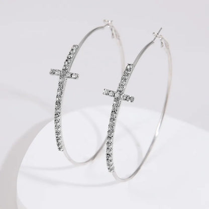 Shiny Big Circel Cross Hoop Earrings for Women Exquisite