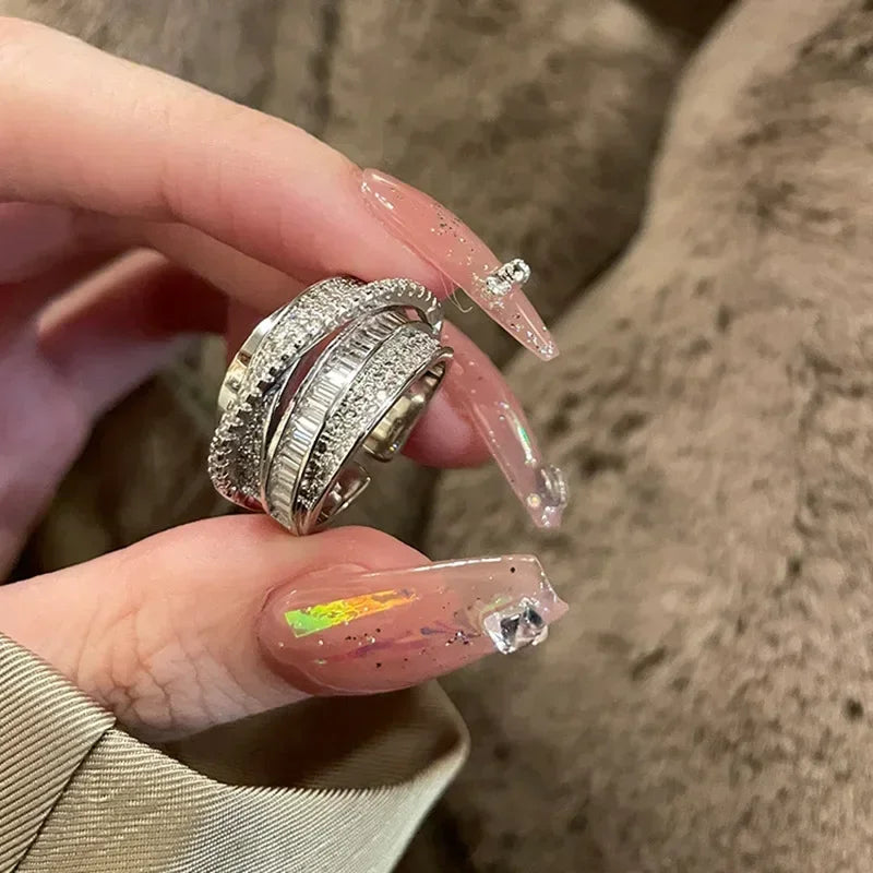 Silver Color Rhinestone Ring Multi-layer Winding Rings for Women