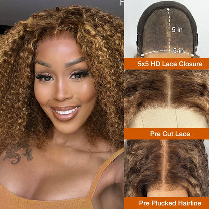 Deep Wave Honey Blonde Glueless Bob Wigs Human Hair