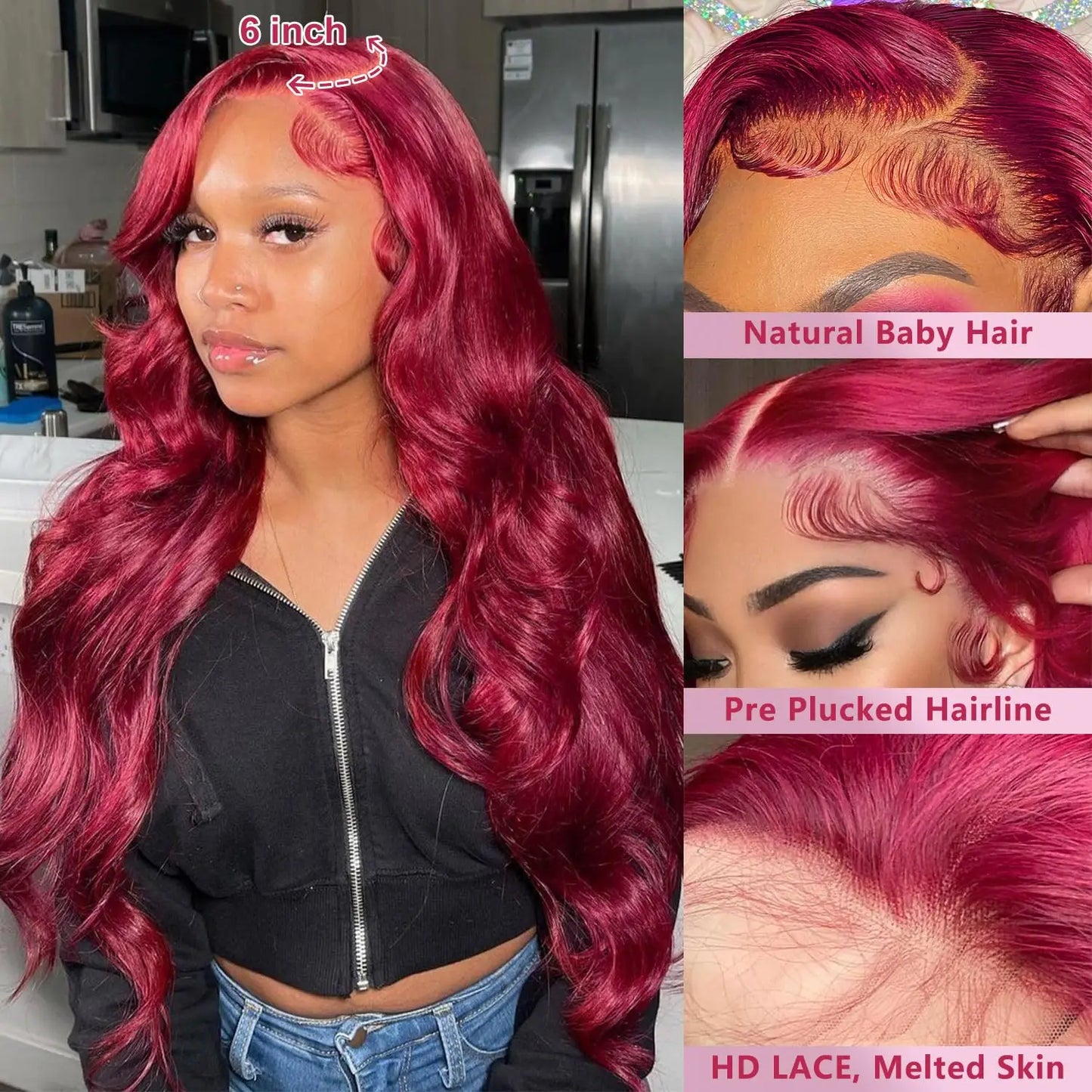 13x6 Hd Lace Front Human Hair Wig 99J Burgundy Preplucked Hd