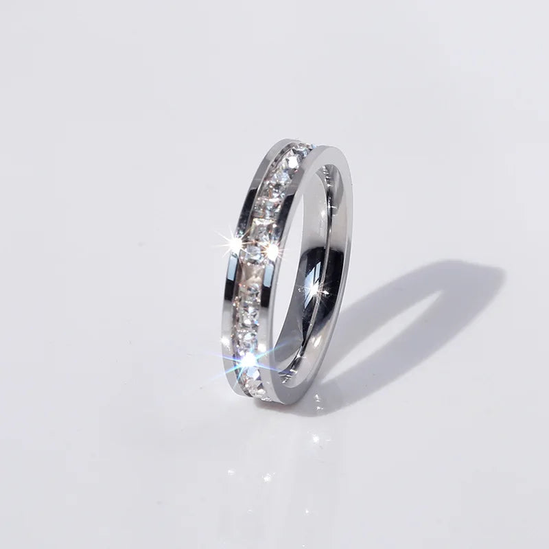 Clear White Stones Wedding Women Ring Stainless Steel 1 and 2