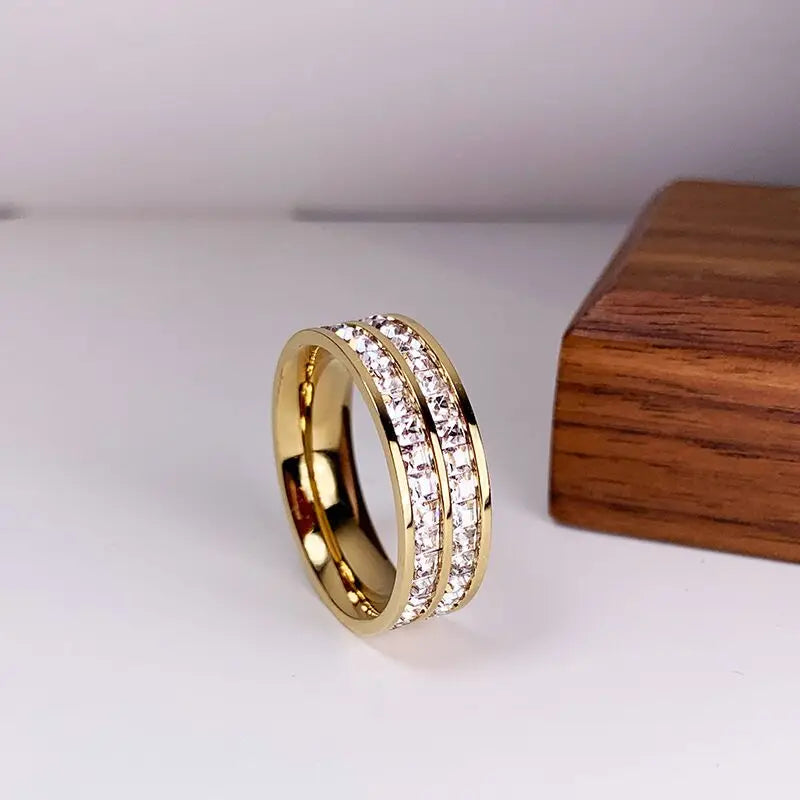 Clear White Stones Wedding Women Ring Stainless Steel 1 and 2