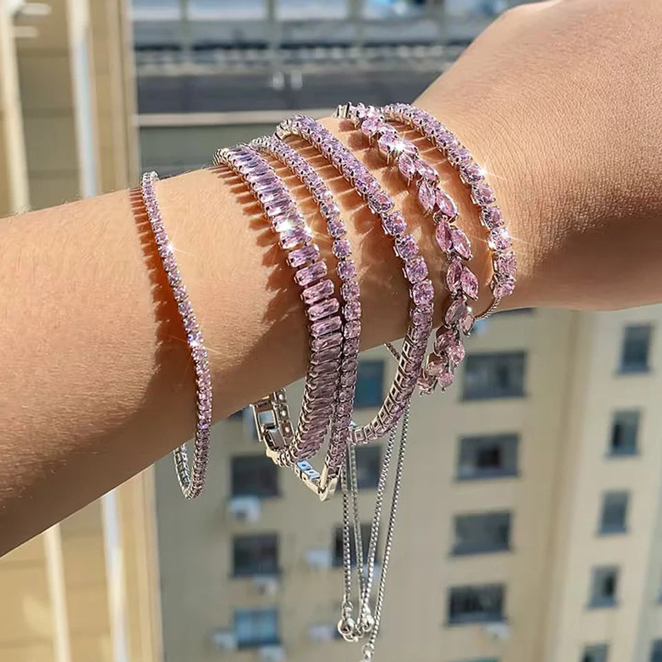 Exquisite Shiny Pink Black Zircon Decor Bracelets For Women