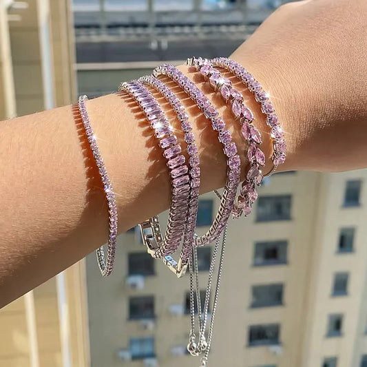 Exquisite Shiny Pink Black Zircon Decor Bracelets For Women