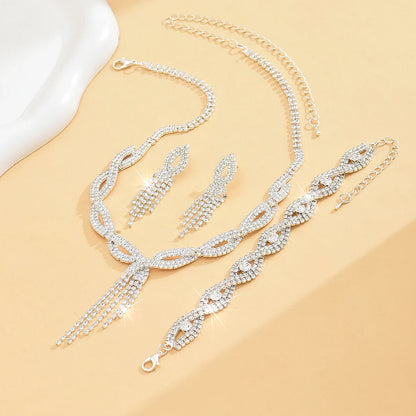 Women's Fashion Copper Claw Chain Hollow Tassel Necklace Earrings
