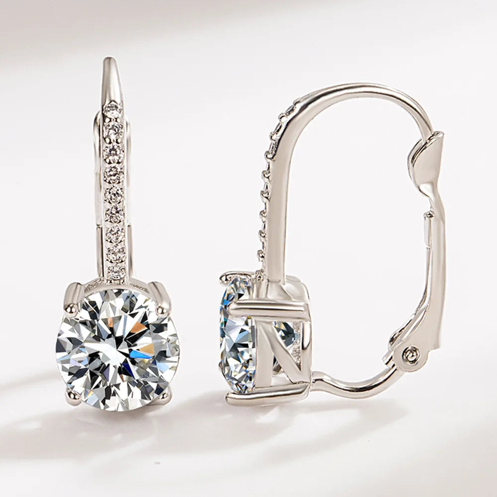 Luxury Shine Stamp 925 Sterling Silver Post Gold Plated Earrings Inlaid Boutique White Zircon Women Hook Drop Earrings Gift