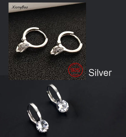 Luxury Shine Stamp 925 Sterling Silver Post Gold Plated Earrings Inlaid Boutique White Zircon Women Hook Drop Earrings Gift