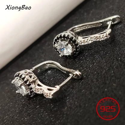Luxury Shine Stamp 925 Sterling Silver Post Gold Plated Earrings Inlaid Boutique White Zircon Women Hook Drop Earrings Gift