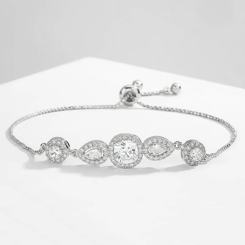 Cubic Zirconia Adjustable Open Bangle Bracelets for Women