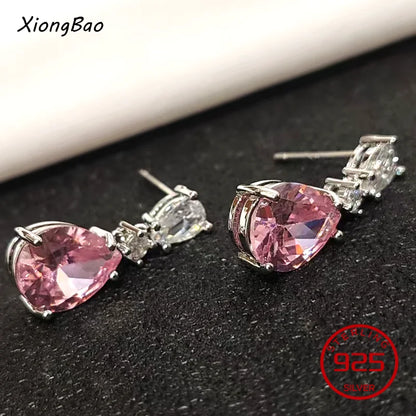 Luxury Shine Stamp 925 Sterling Silver Post Gold Plated Earrings Inlaid Boutique White Zircon Women Hook Drop Earrings Gift