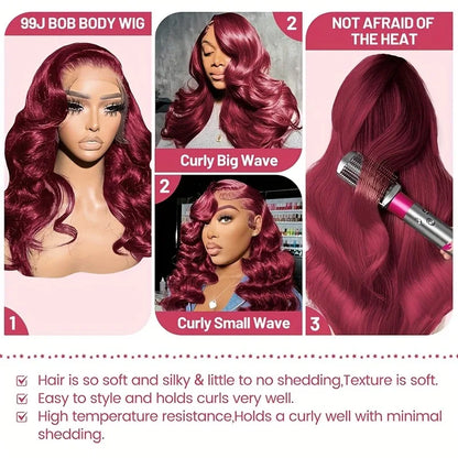 99j Burgundy Lace Front Wigs Human Hair Red Burgundy Wig 220%
