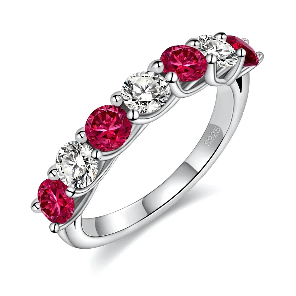 Pretty Beauty Sapphire/Emerald/Ruby Wedding Band Half Halo Gemstone Moissanite Ring for Women S925 Sterling Silver Fine Jewelry