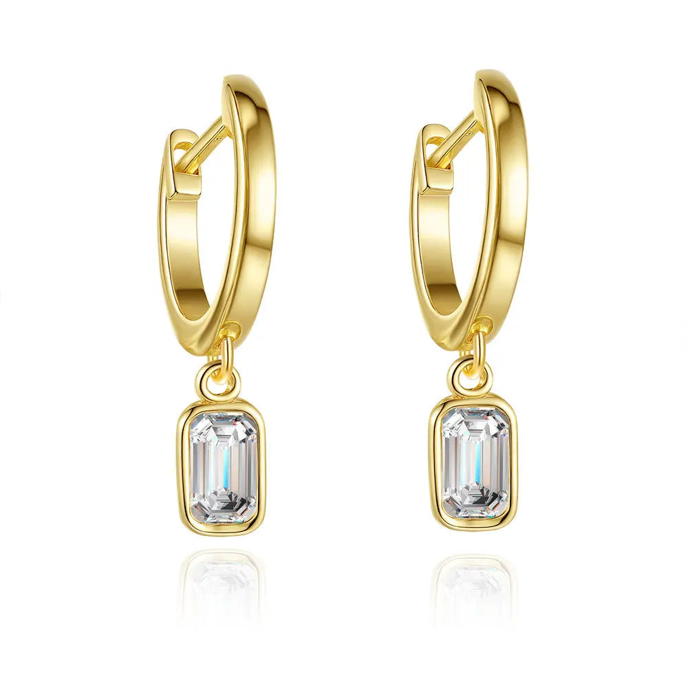 Luxury 100% Real 18k Gold Women's Rectangular Earrings Simple Mosan Diamond Earrings