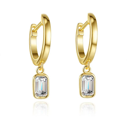 Luxury 100% Real 18k Gold Women's Rectangular Earrings Simple Mosan Diamond Earrings
