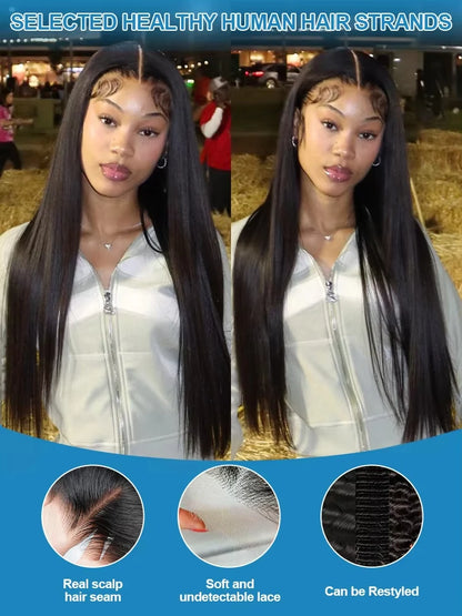 13x6 HD Transparent Human Hair Lace Frontal Wig  30 36 Inch  Bone Straight
