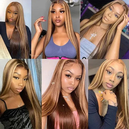 34Inch Bone Straight Highlight Lace Front Human Hair Ombre
