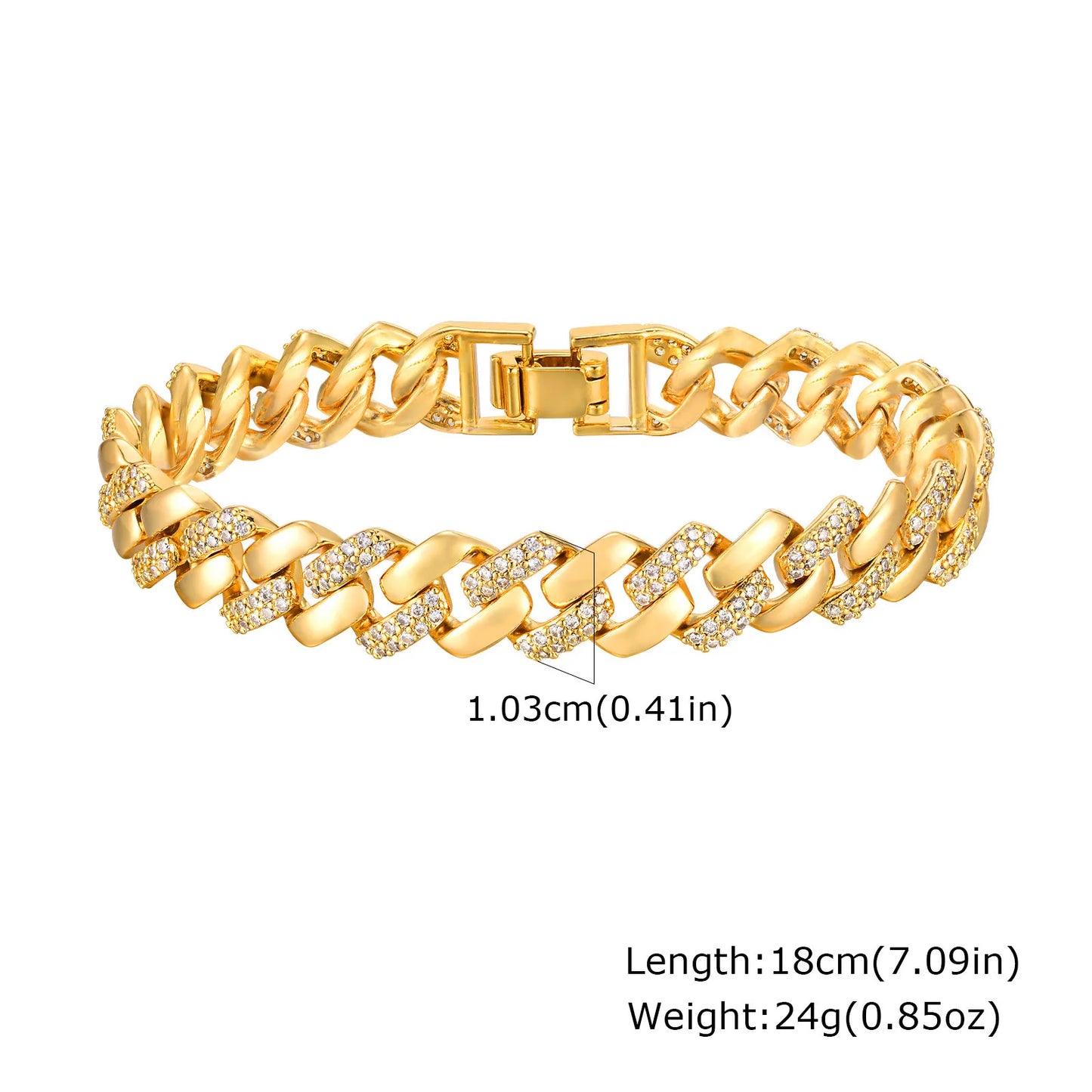 Paperclip Chain Bracelet 14K Gold Plated Cubic Zirconia Watch
