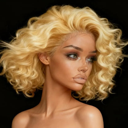 Short Bob Curly Wave Lace Front Wigs Human Hair 13x4 Hd Deep