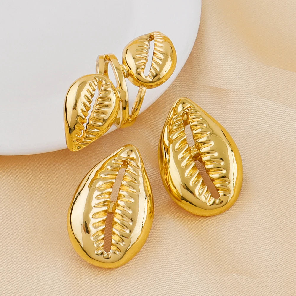 Luxury Handmade Big Earrings Ring Set  Plated Dubai Chain Wedding Jewelry Bridal Accessory Arab Turkis Earrings Women