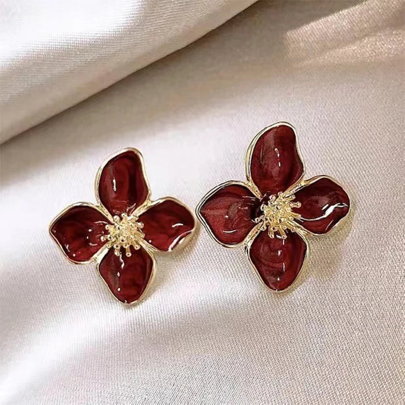 Luxury Romantic Enamel Flower Earrings Women Elegant Delicate Blue Trumpet Flower Long Aesthetic Earrings Wedding Party Gift New