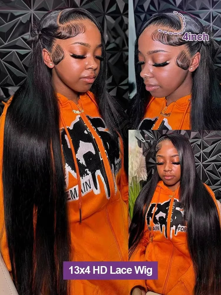 13x6 HD Transparent Human Hair Lace Frontal Wig  30 36 Inch  Bone Straight