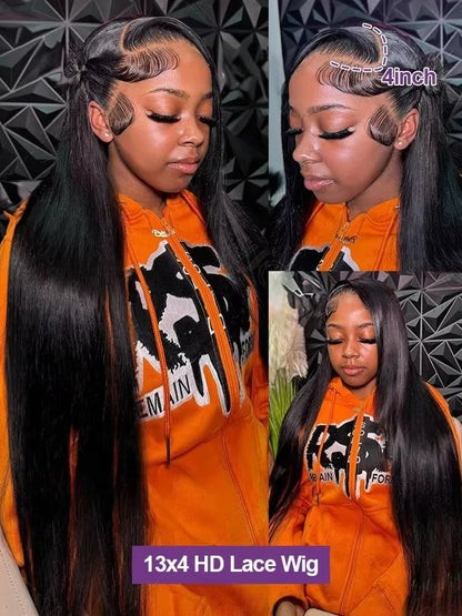 13x6 HD Transparent Human Hair Lace Frontal Wig  30 36 Inch  Bone Straight