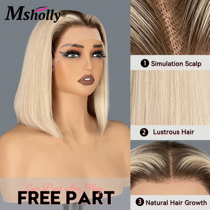 Highlight Ash Blonde 13x4 Lace Front Wigs Human Hair Straight