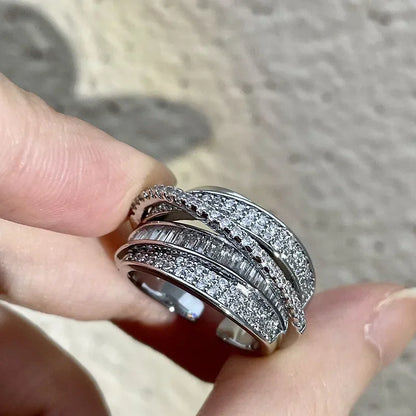 Silver Color Rhinestone Ring Multi-layer Winding Rings for Women