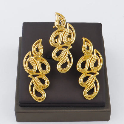 Luxury Handmade Big Earrings Ring Set  Plated Dubai Chain Wedding Jewelry Bridal Accessory Arab Turkis Earrings Women