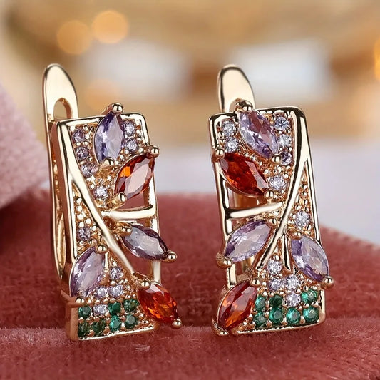 Luxury Flower Pendant Earrings with Colored Zirconia Elegant Bohemian Style for Weddings Brides Formal Events Event Accessories